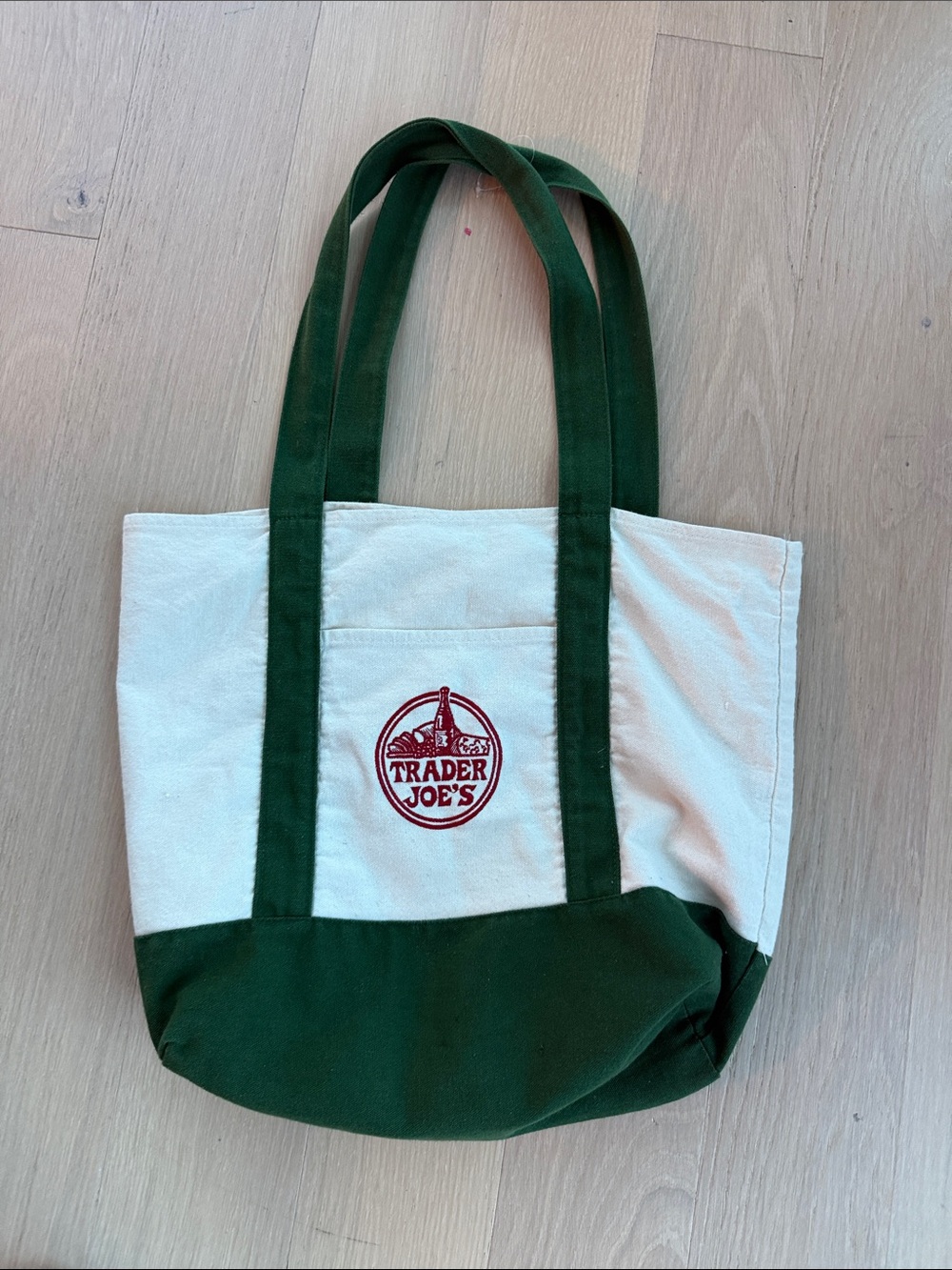 Trader Joe’s Canvas Tote Bag in Cream and Dark Green
